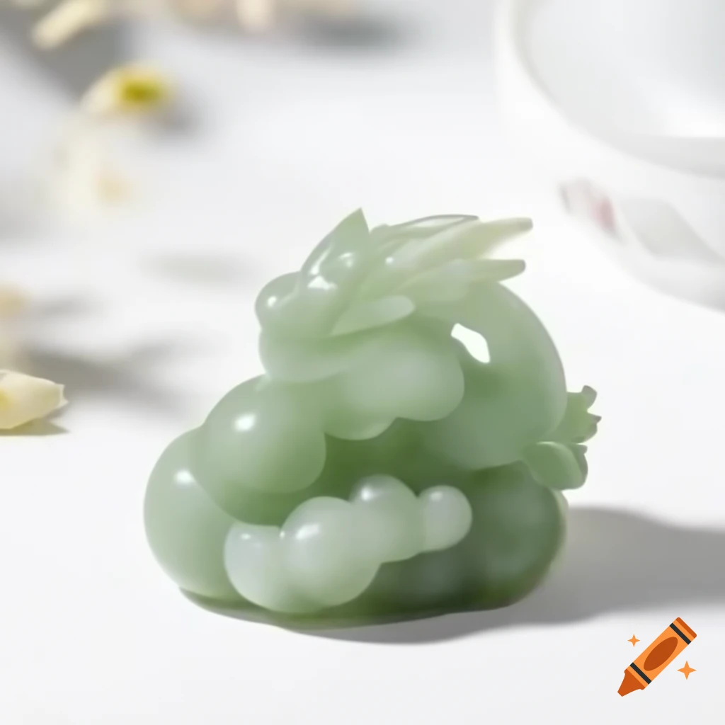 Ceramic salt crystals featuring jade Chinese dragon against white background