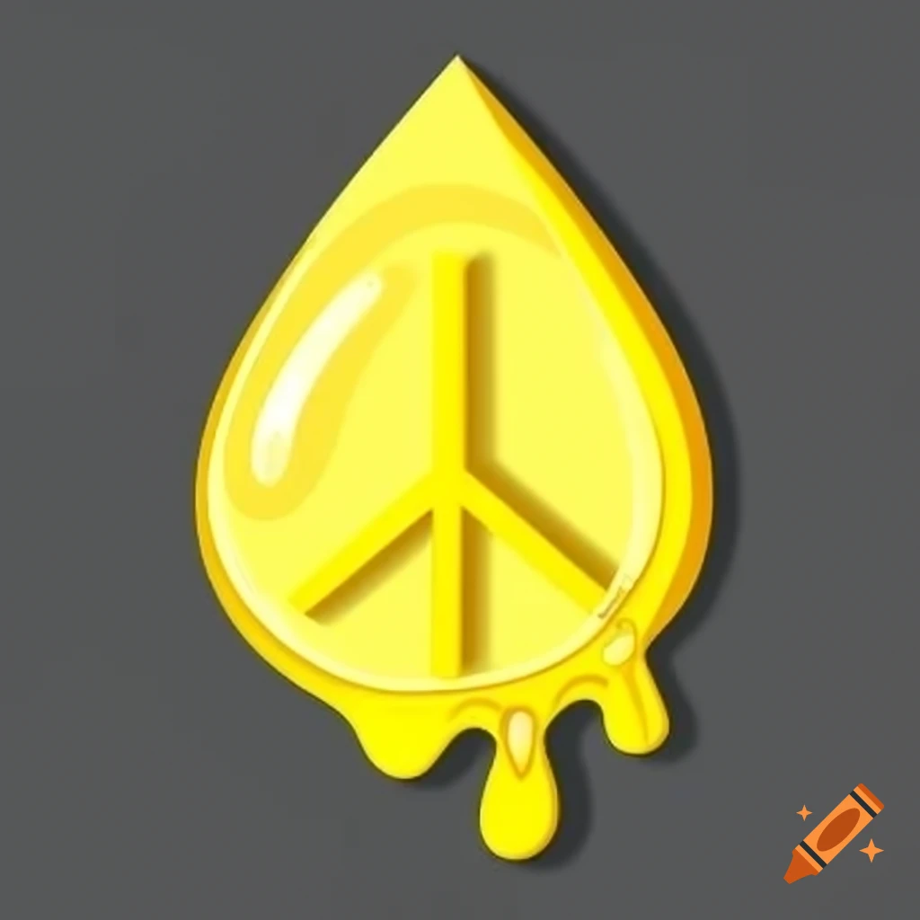 Peace sign inside a droplet of yellow liquid