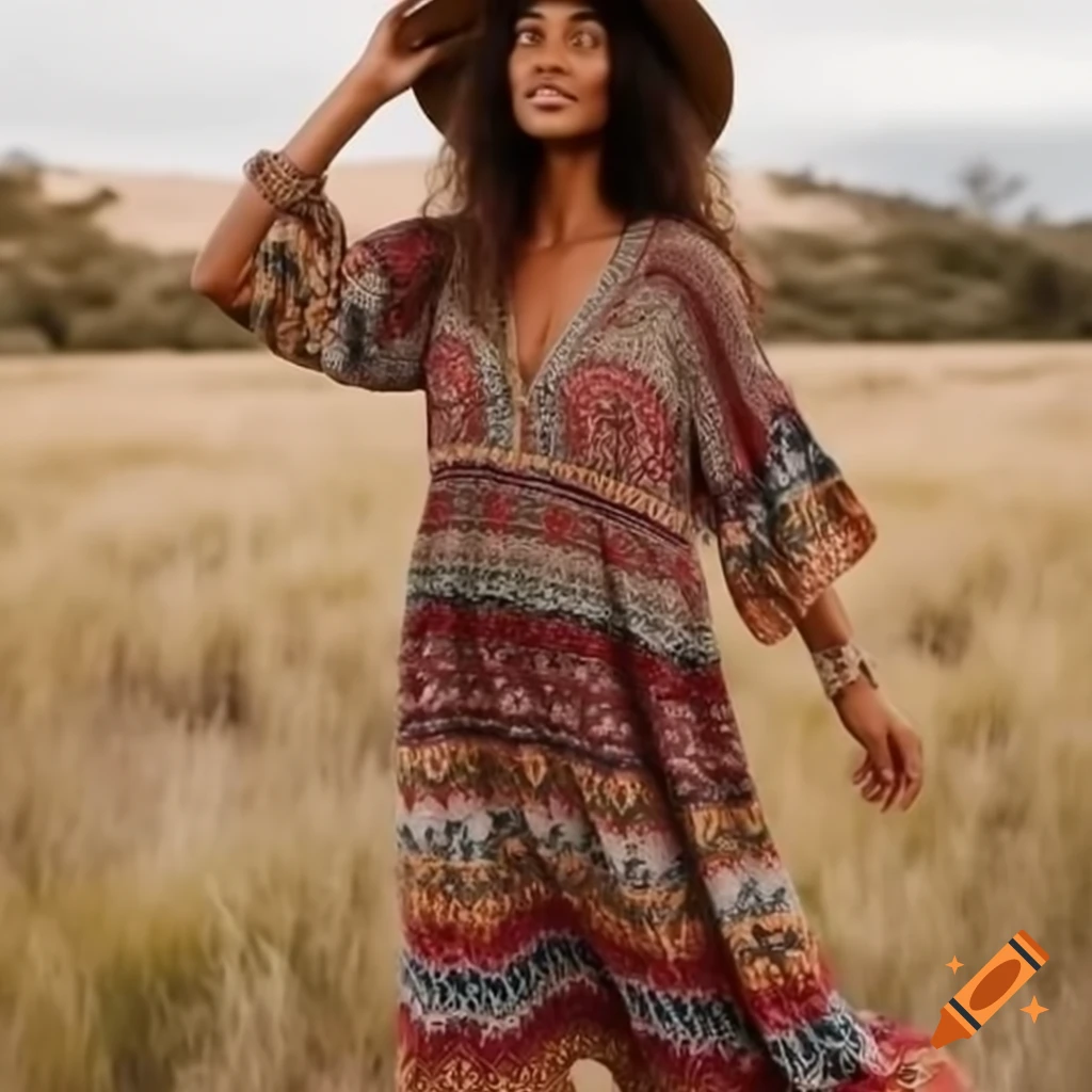 Boho style crepe dress