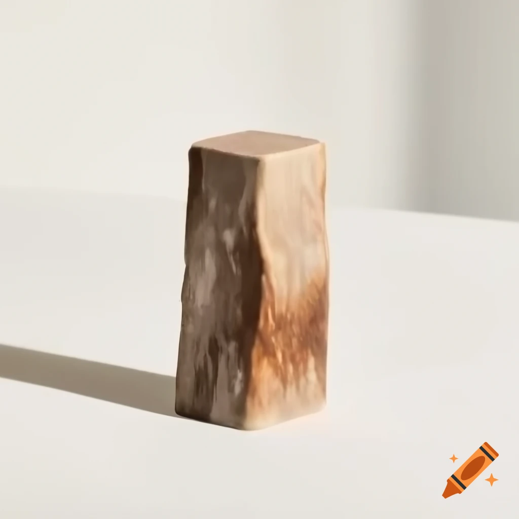 Tall ash fired ceramic bark crystal block on white background