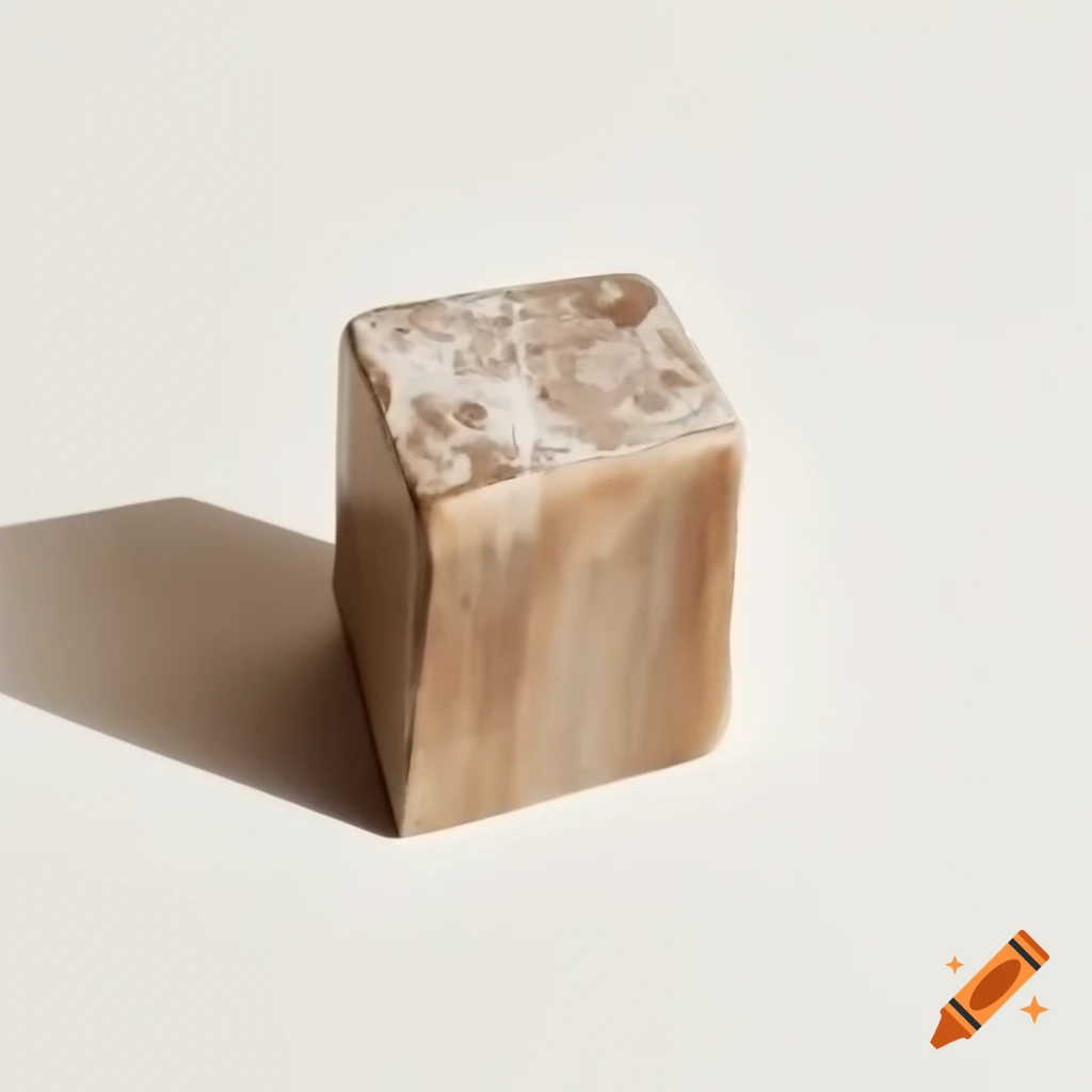Tall ash fired ceramic block resembling bark on white background