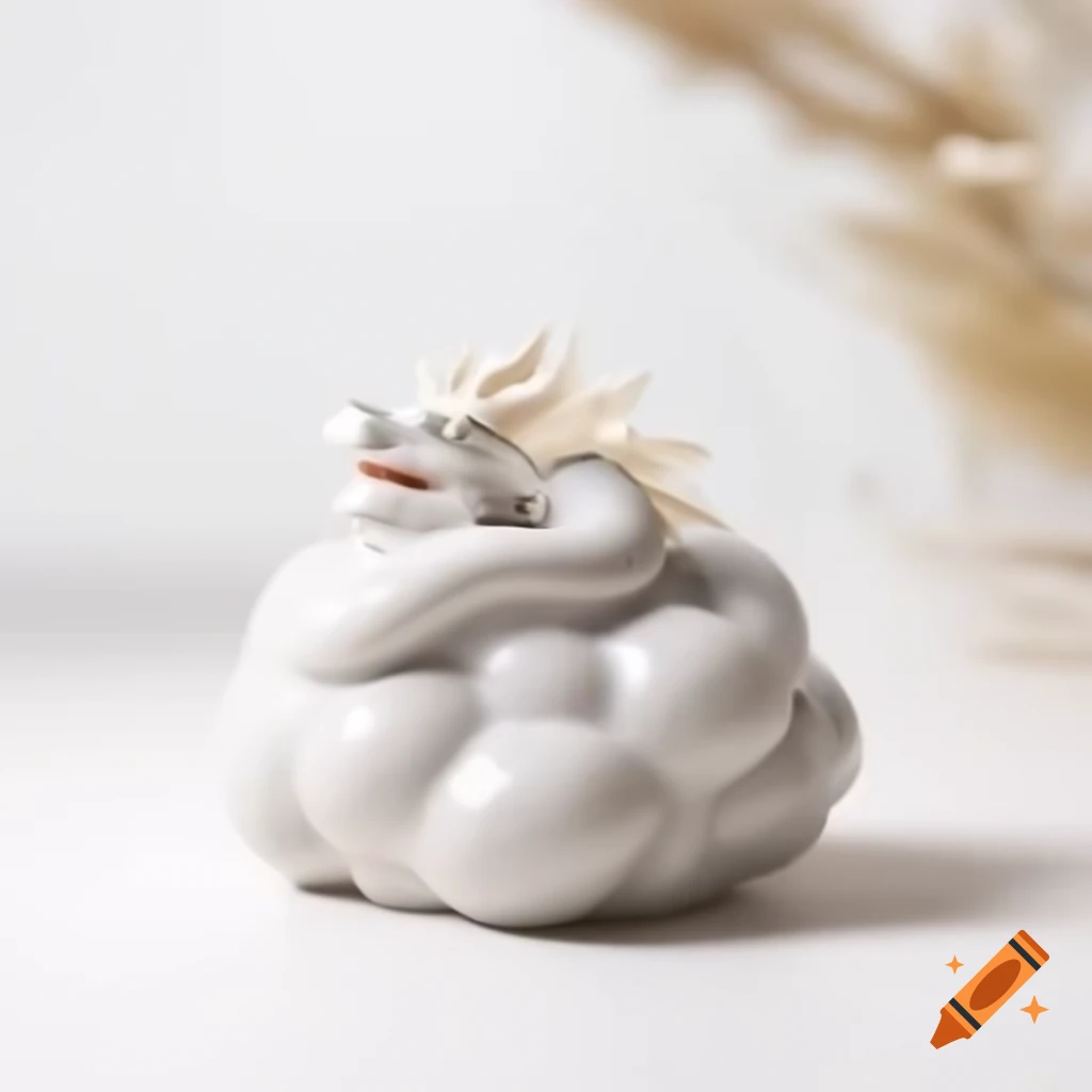 Tall salt glazed ceramic Chinese dragon against crystal white background