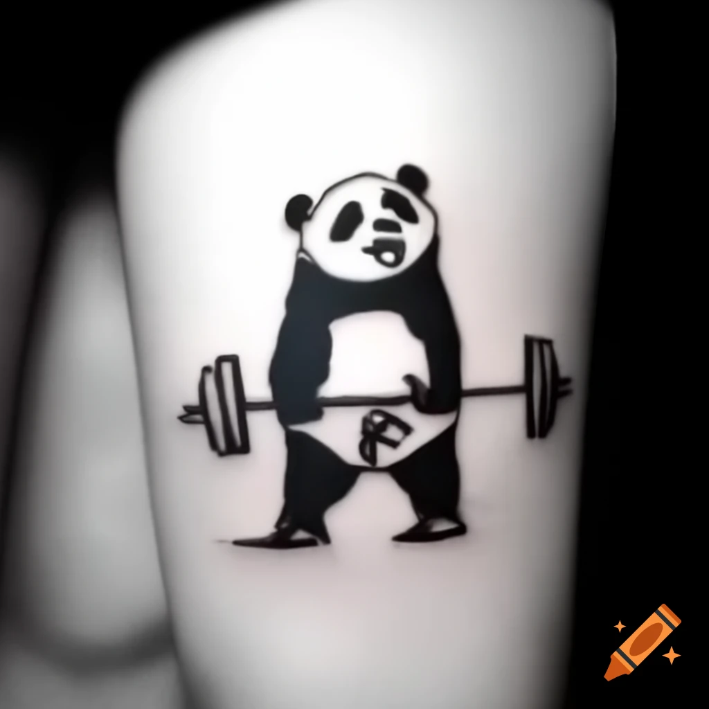 Black and white tattoo art of a weightlifting panda in Banksy style on  Craiyon, image size:1024x1024