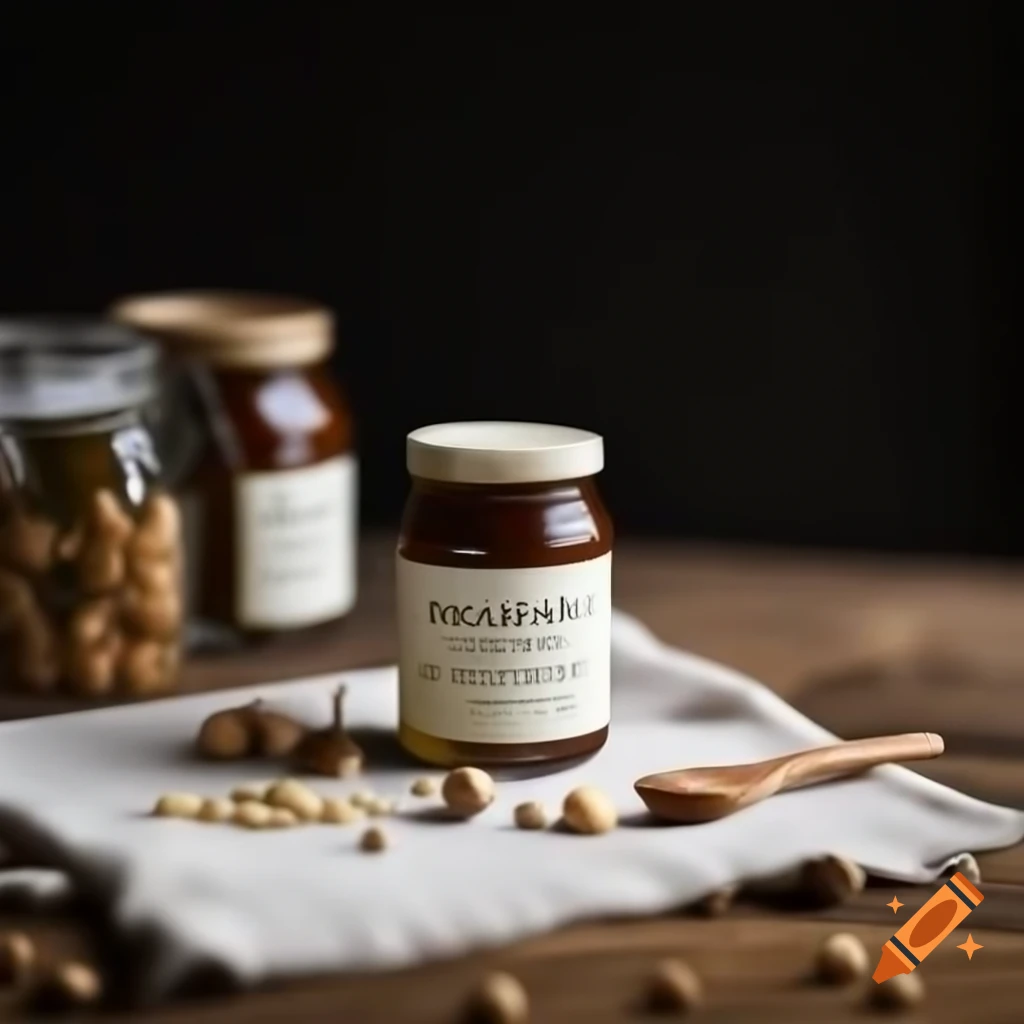 Creamy miso mushroom pasta sauce jar on rustic wooden surface