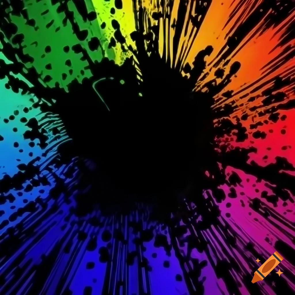 Large black dot with vibrant abstract colorful background and artistic textures