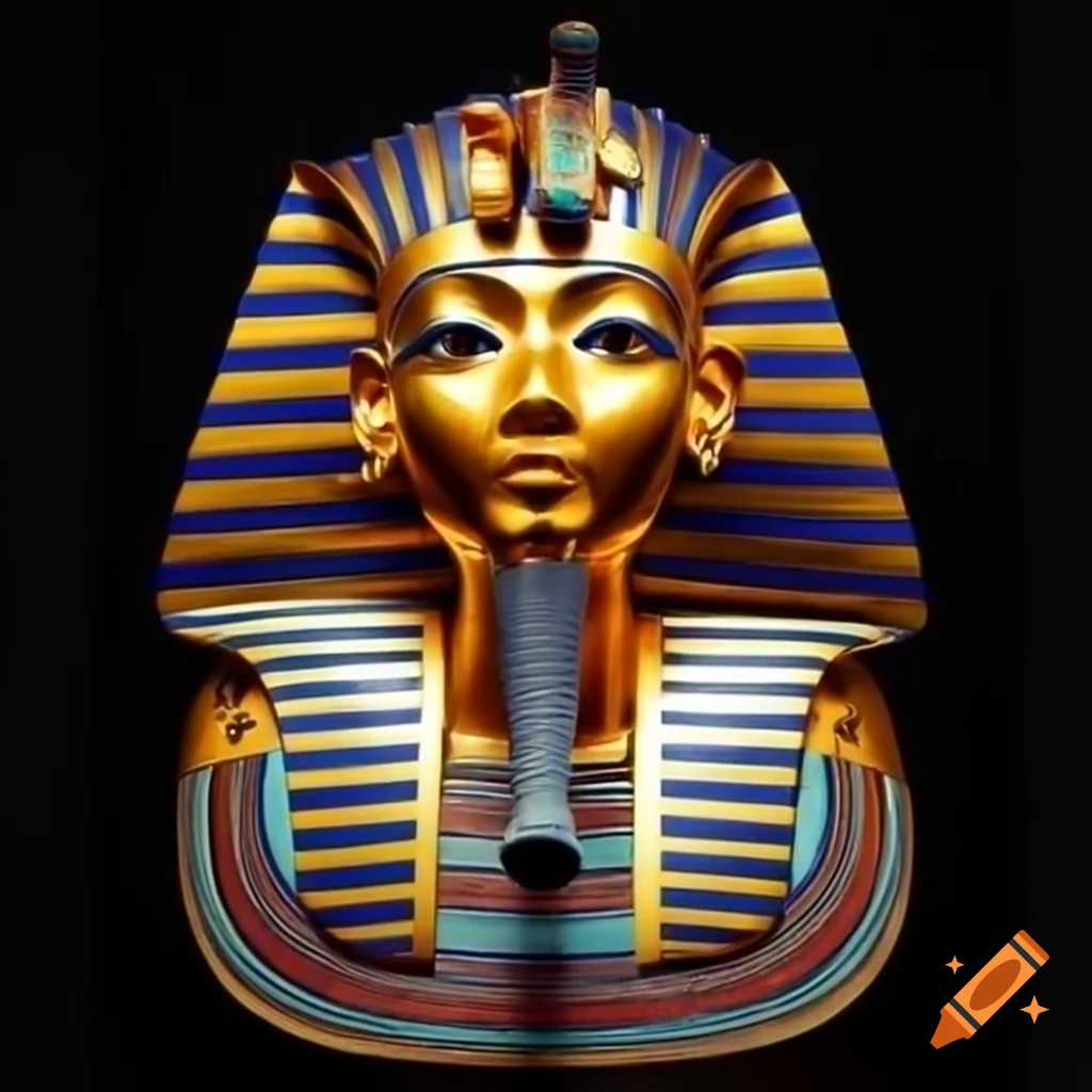 Female head inspired by Tutankhamun's golden mask