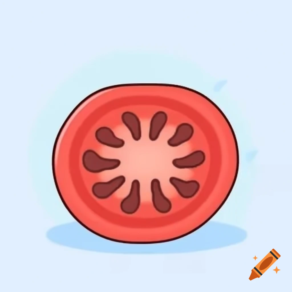 Cartoon-style digital illustration of a tomato slice with bold outlines