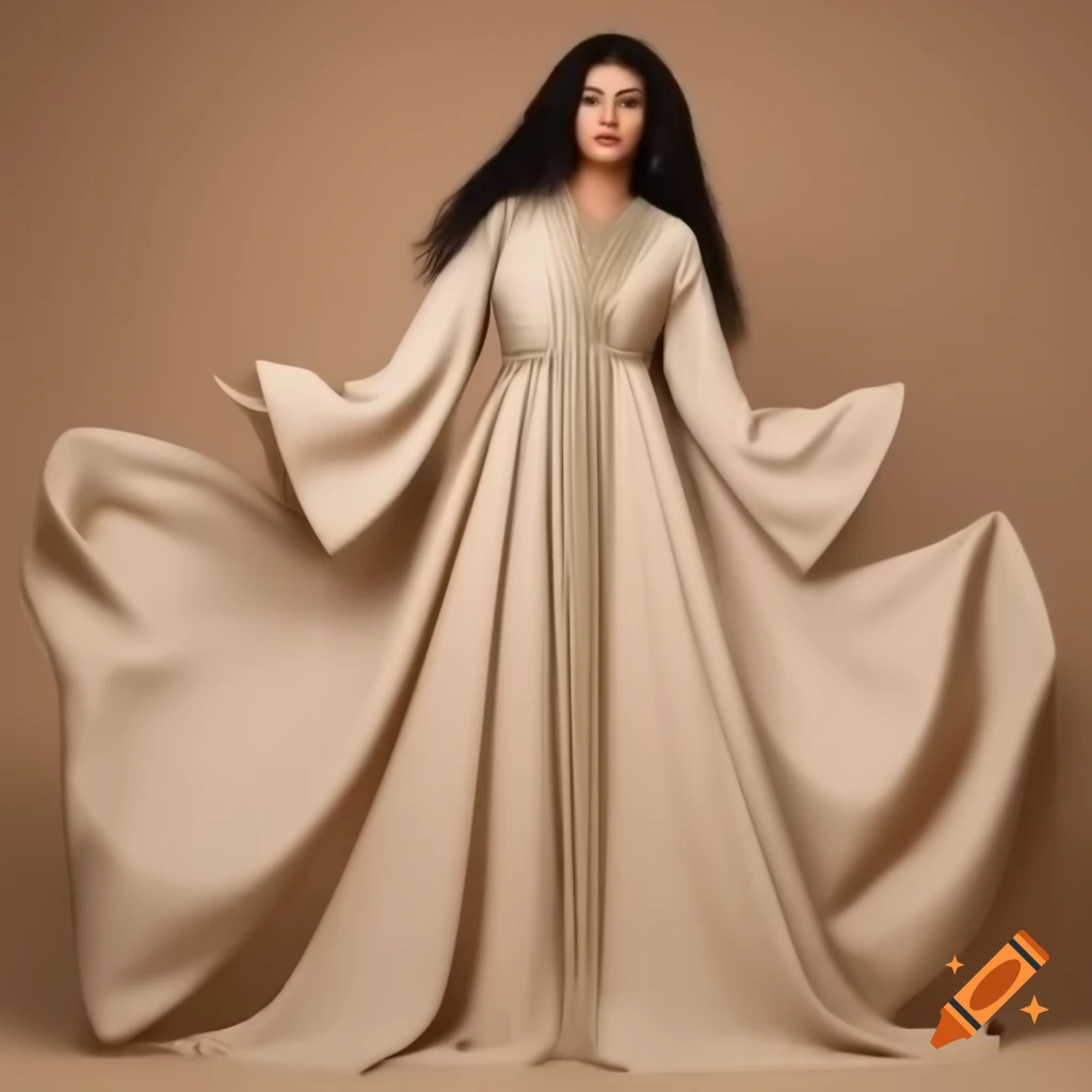 Luxury beige abaya with gold embroidery and modern design