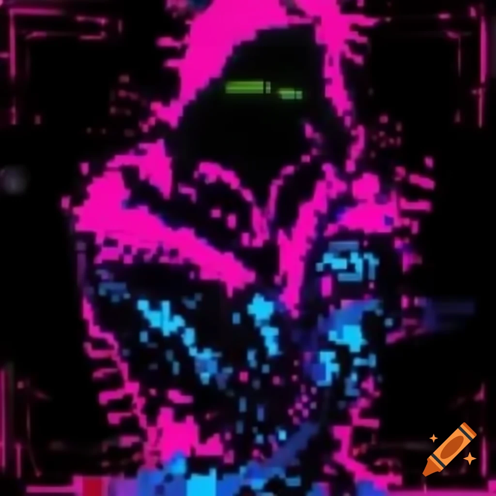 Glitch art composition of distorted human figure with pixelated texture