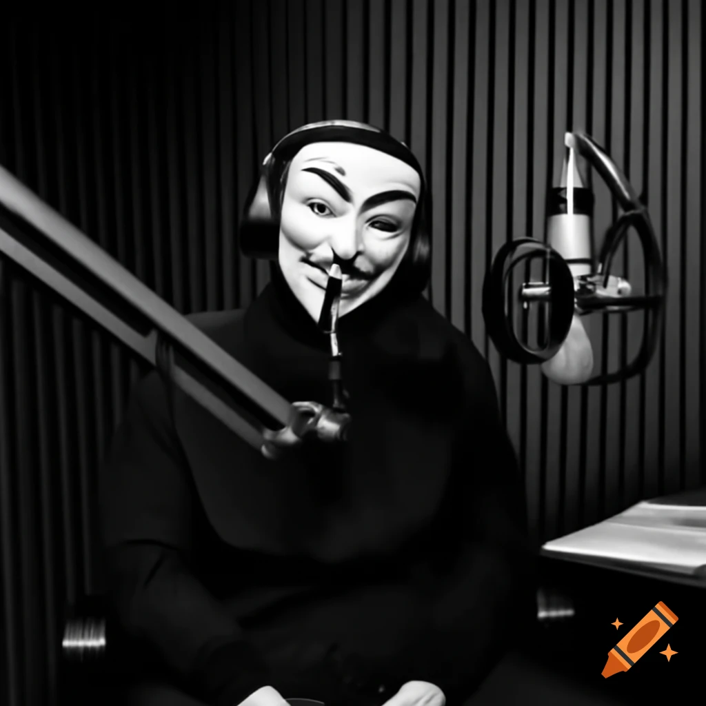 Anonymous person in podcast room sitting in front of microphone