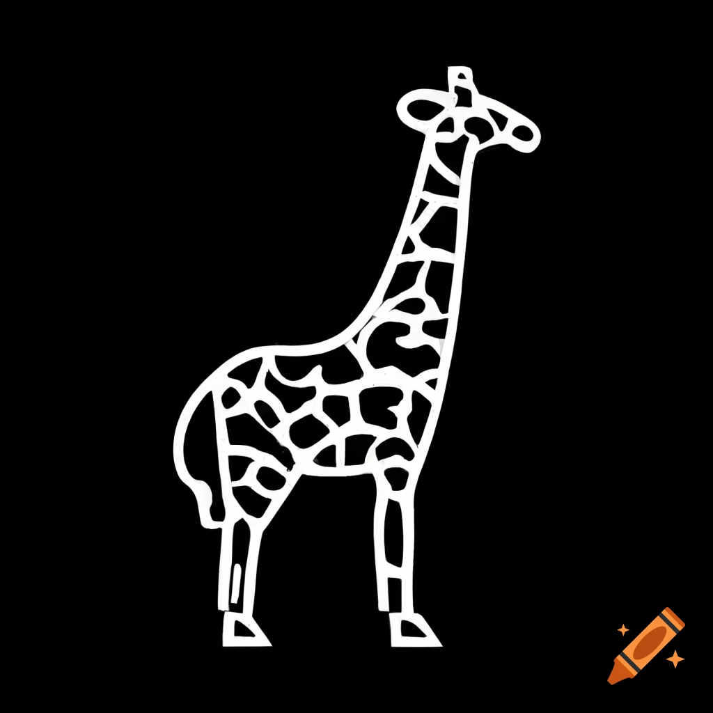 Black and white silhouette of a giraffe