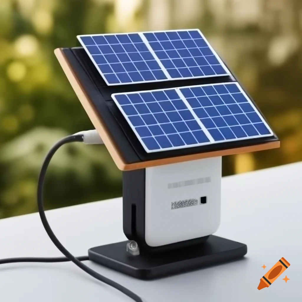 Realistic solar-powered phone charger design, compact and eco-friendly with integrated panels