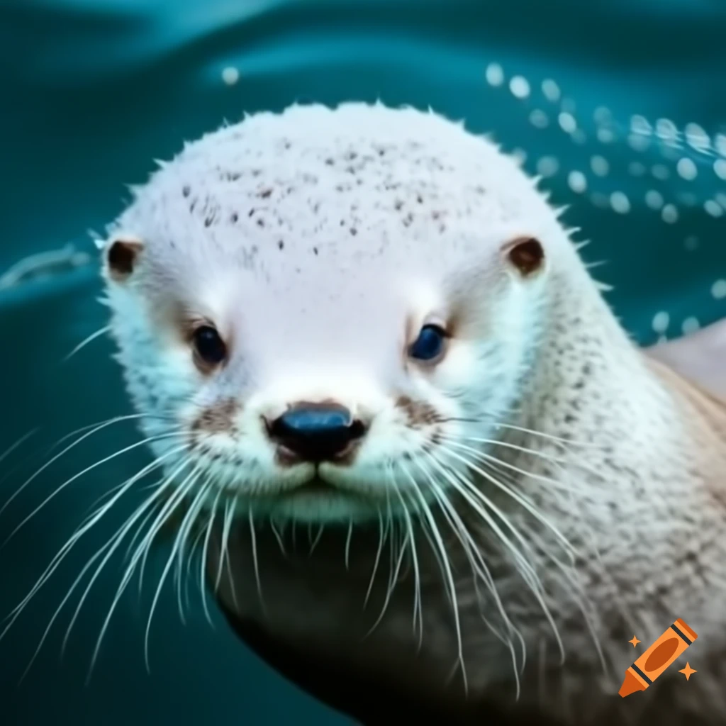 Sea otter with silver eyes and white fur
