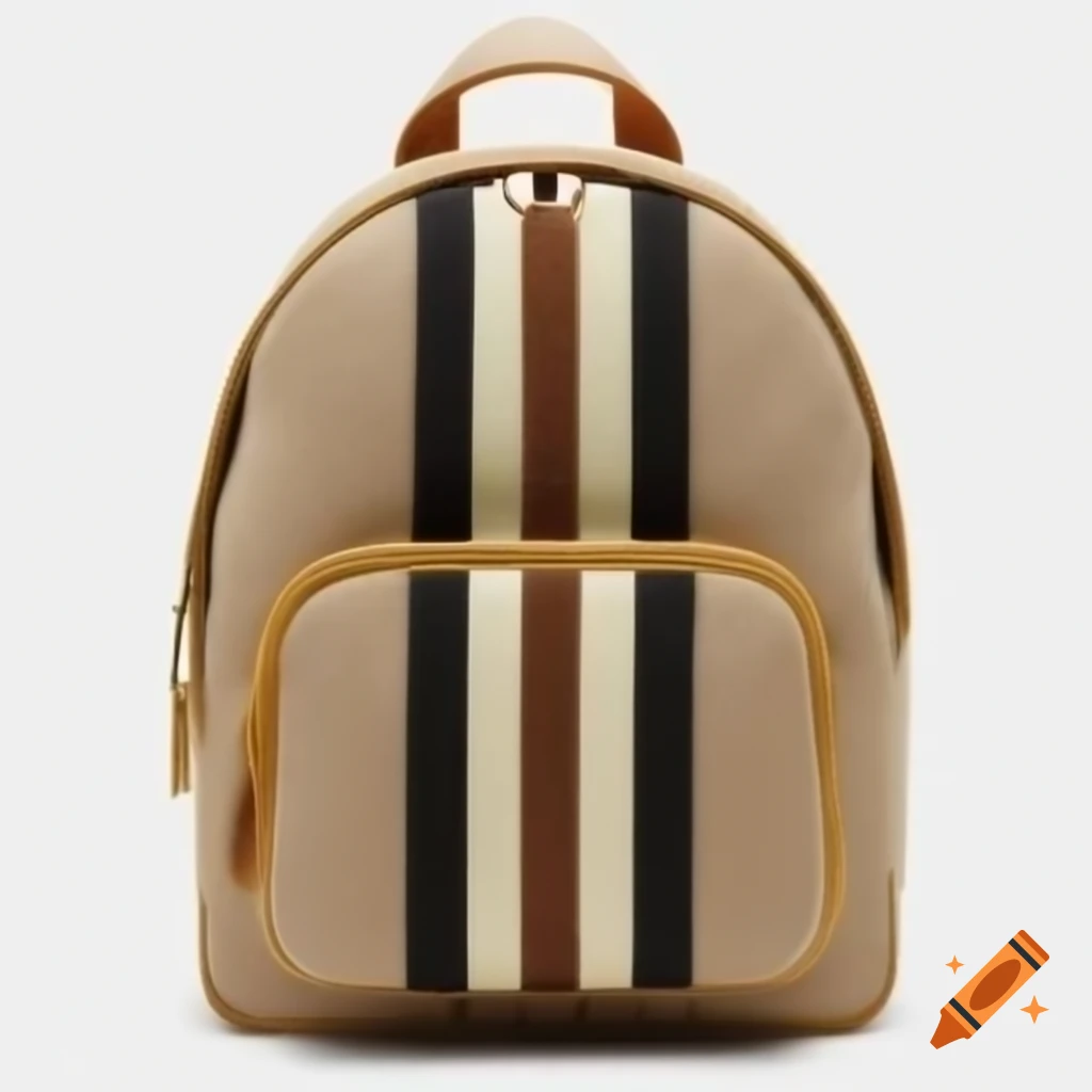 Mini backpack with cream, brown, and black stripes, gold zipper