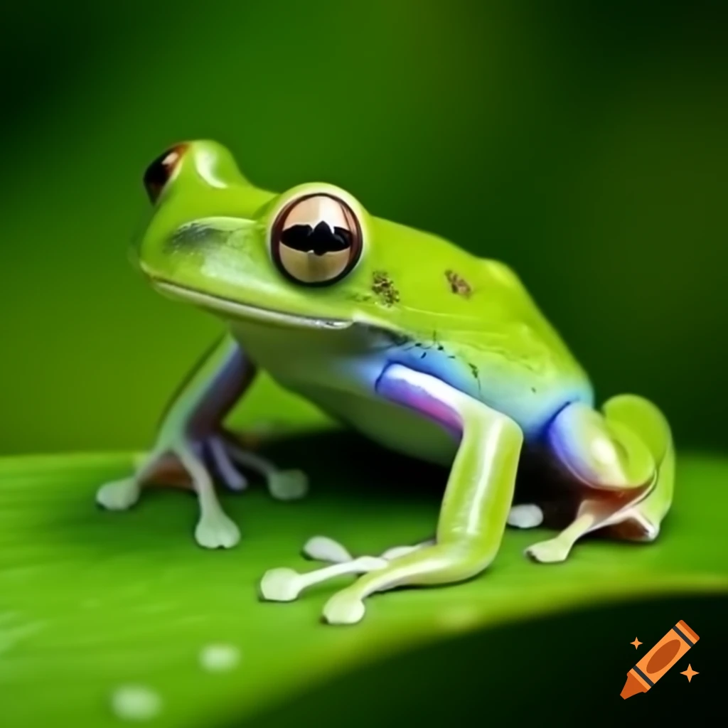 Frog resting on green leaf