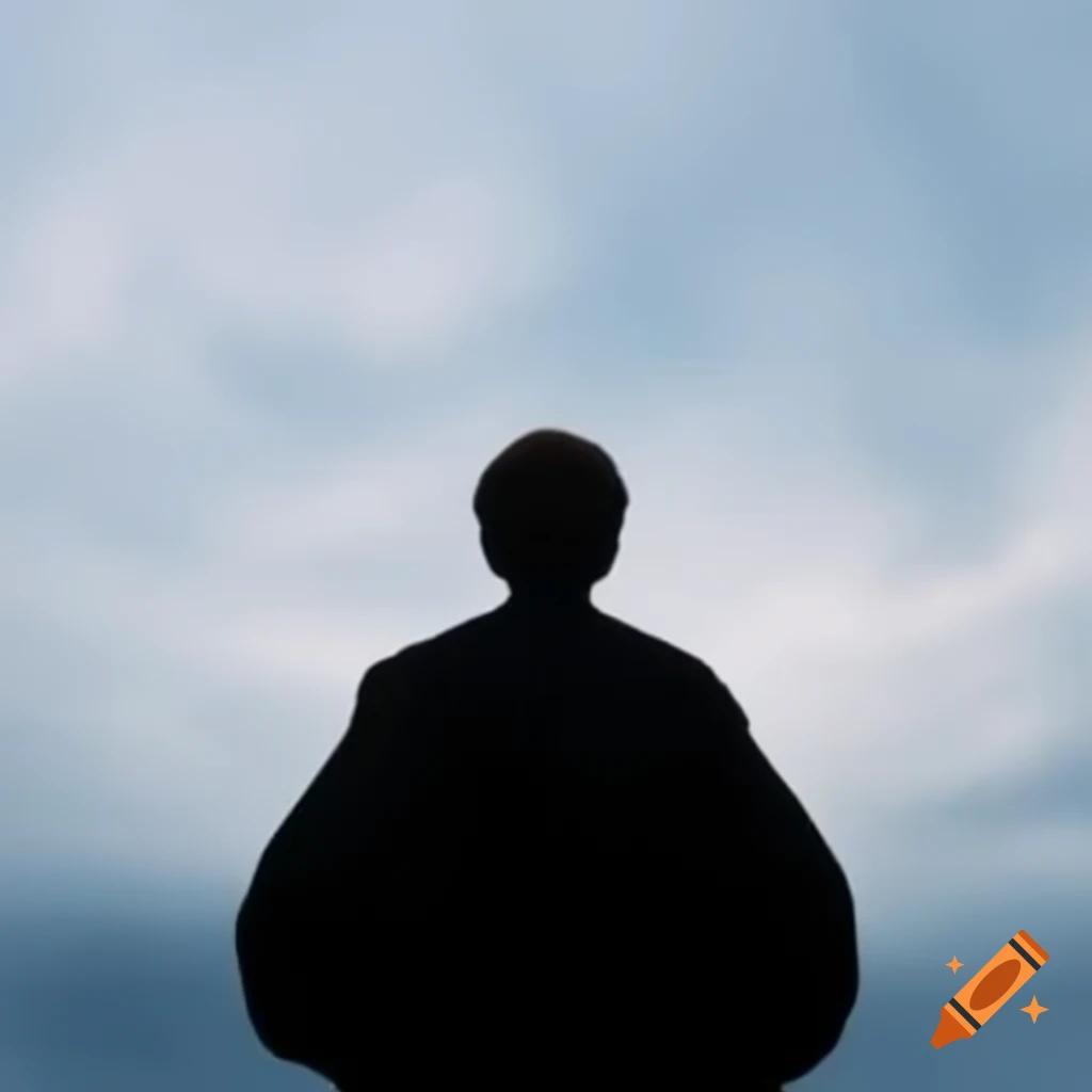 Silhouette of a young adult looking up to the sky, seen from behind