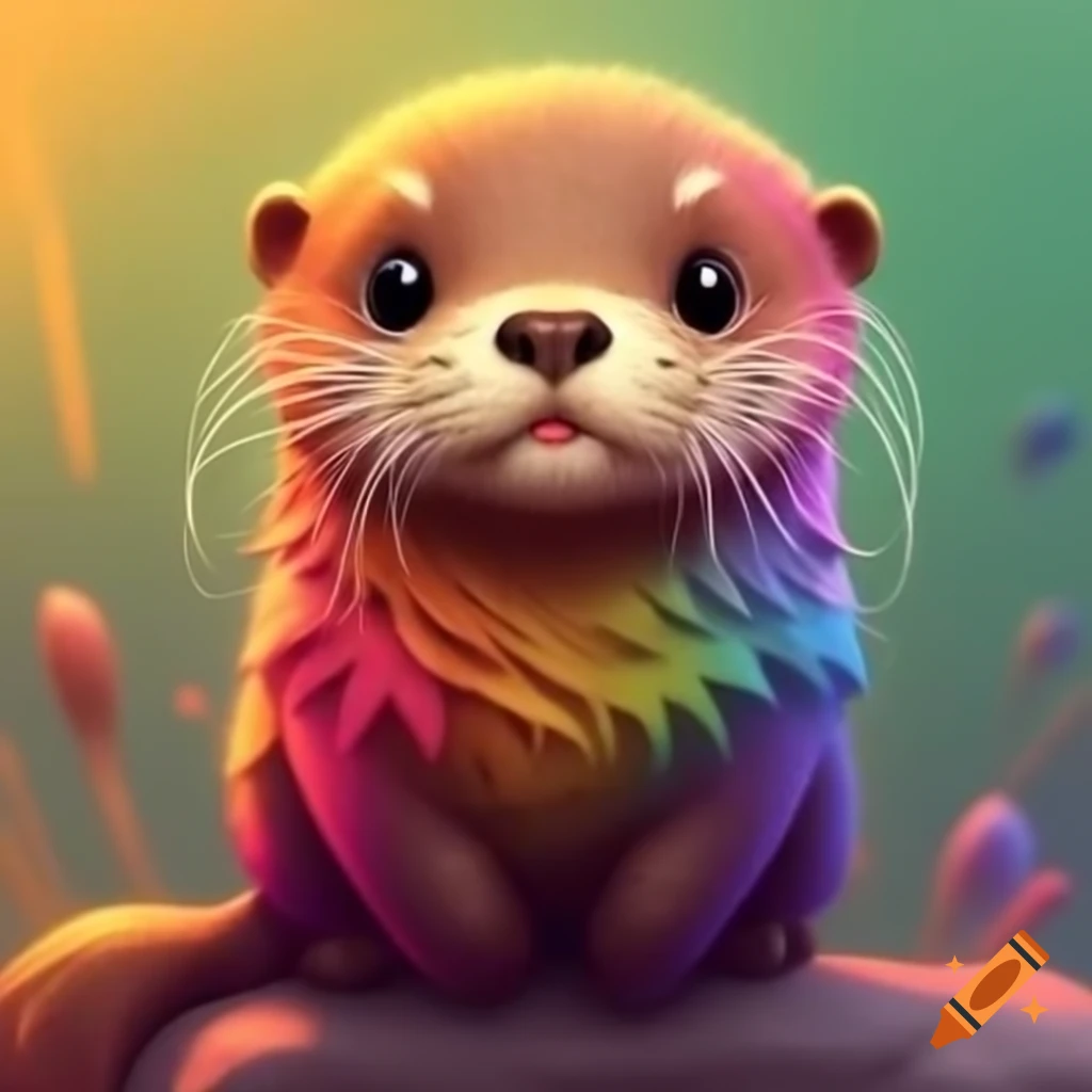 Cute long-haired otter with rainbow colors