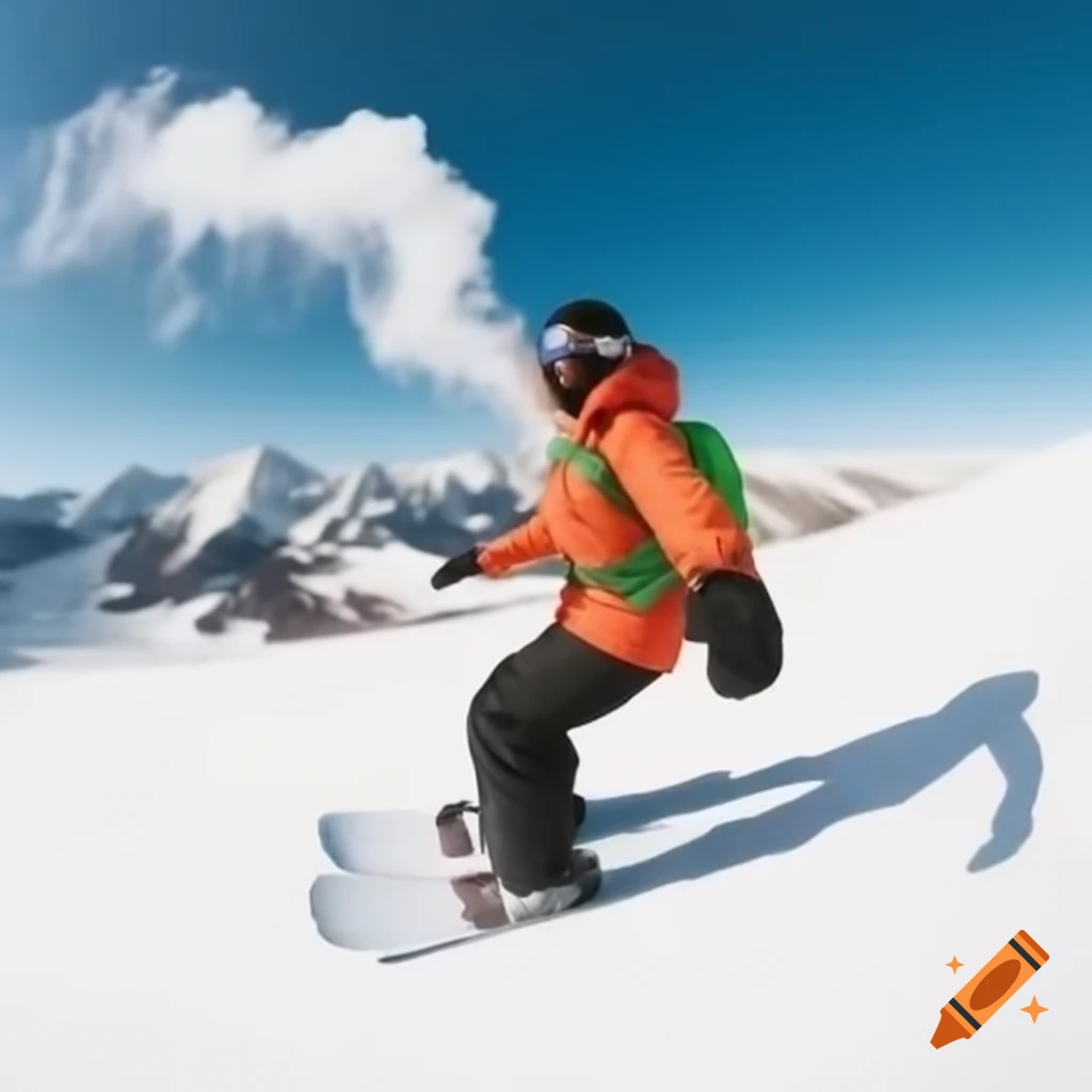 Snowboarder descending mountain while smoking