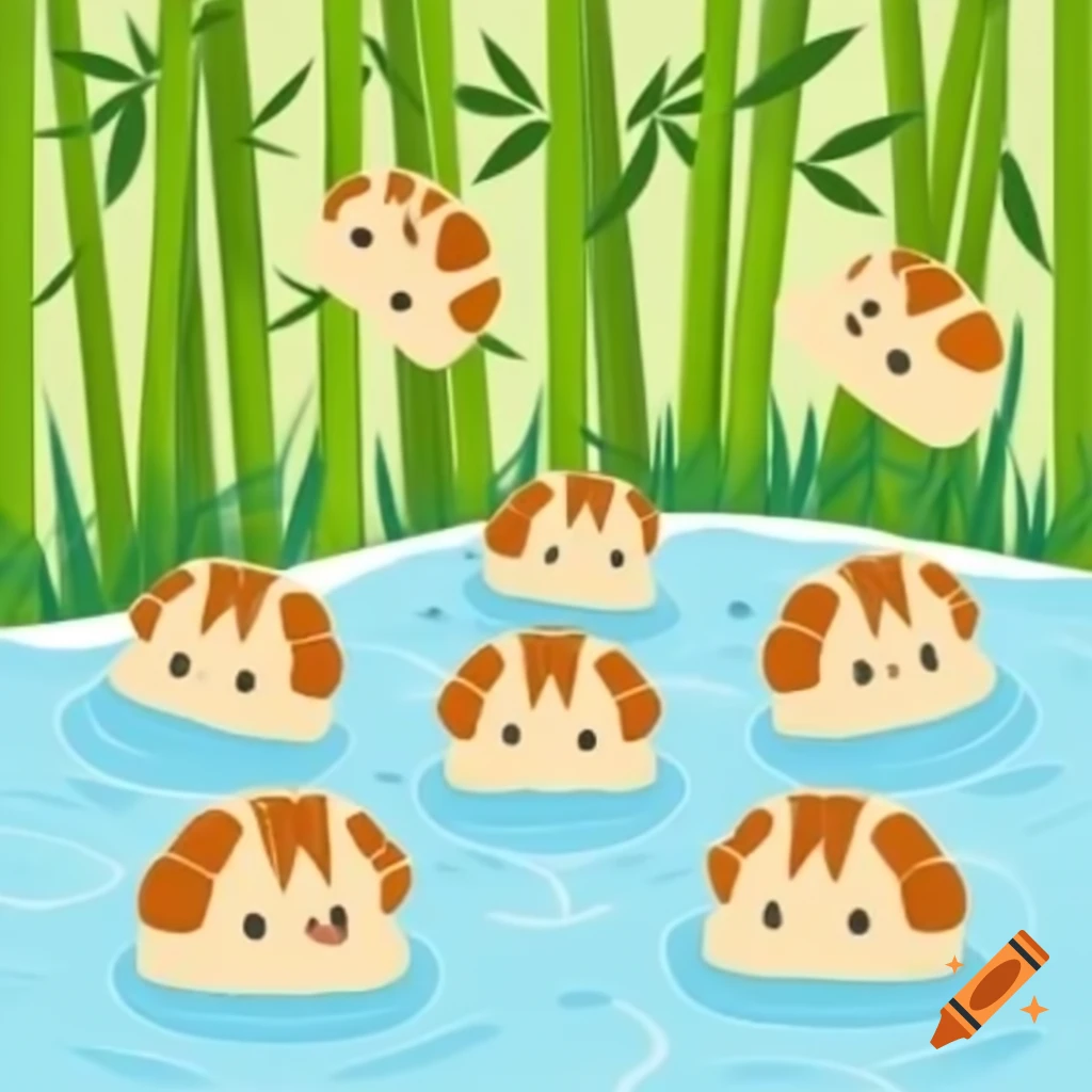 Honey badgers having fun at a pool party in bamboo forest