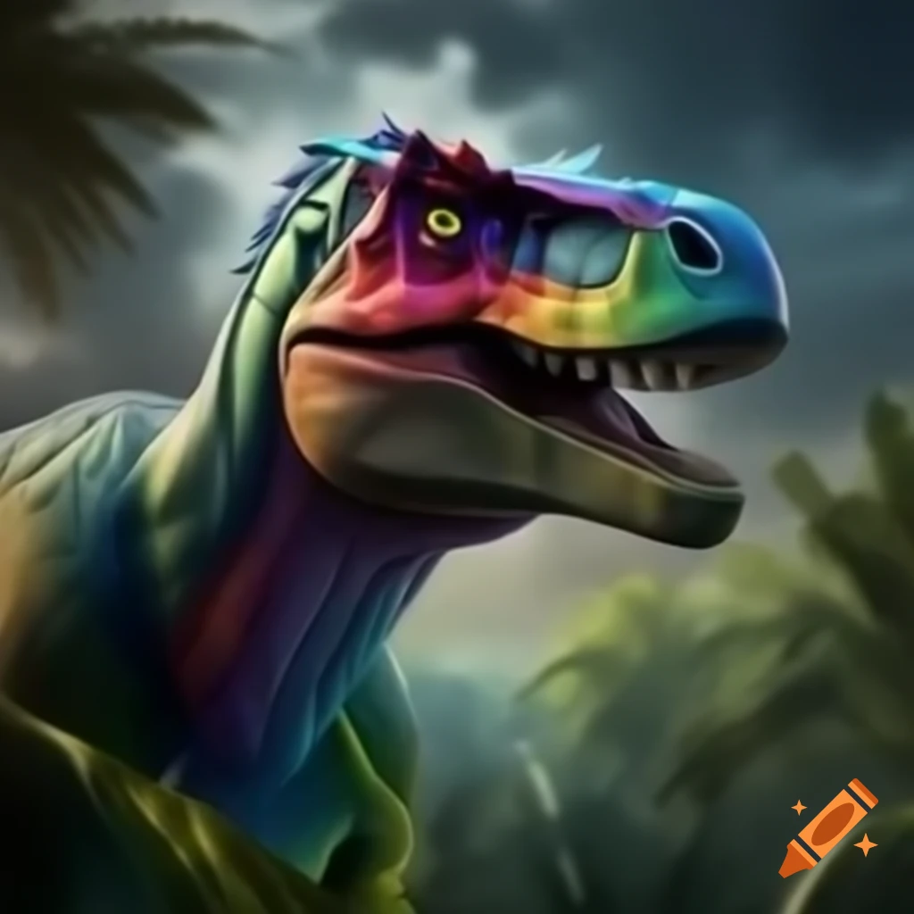 Rainbow-colored Tyrannosaurus rex on Craiyon