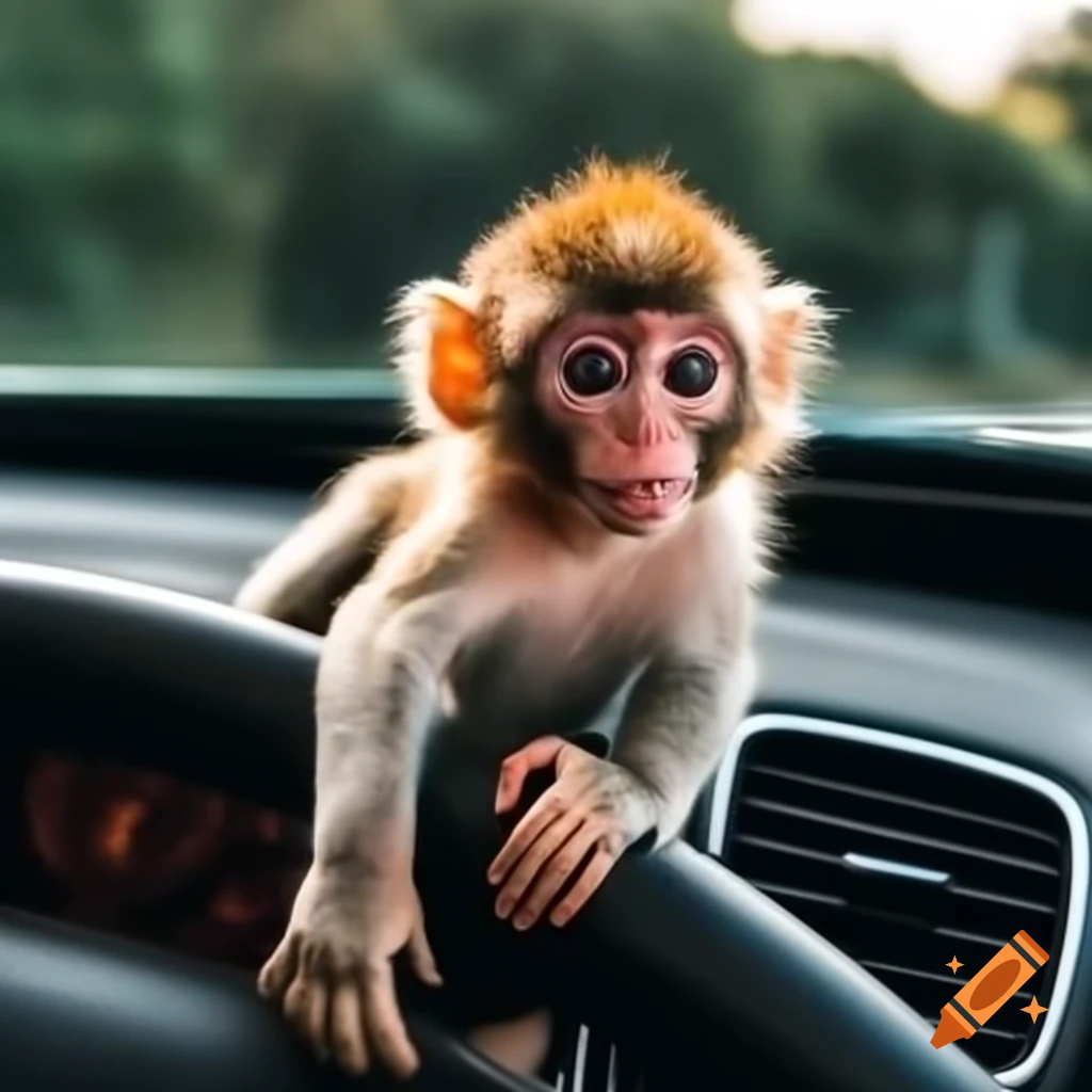 Baby monkey driving a vehicle