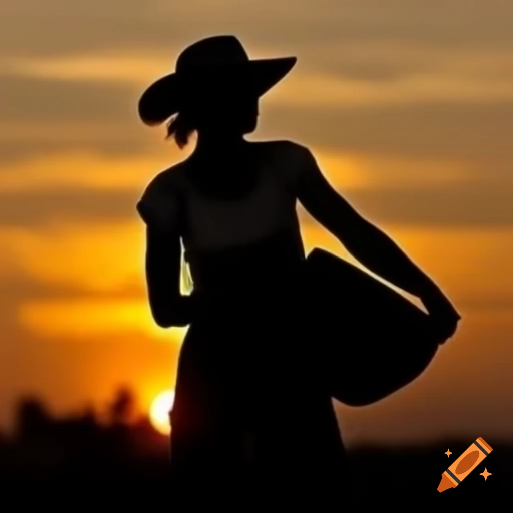 Silhouette of a woman farmer against sunset