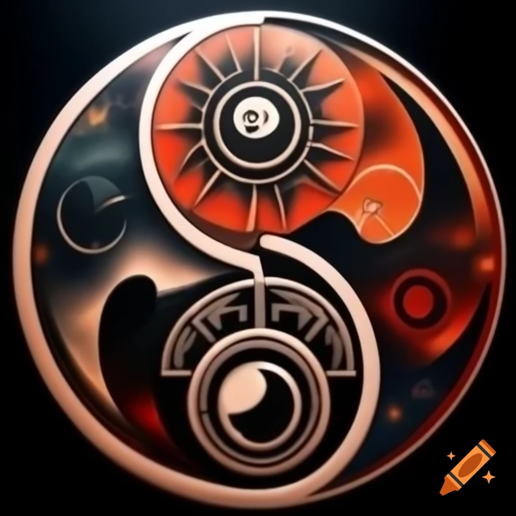 Tattoo-inspired yin and yang emblem with sun and moon designs on Craiyon