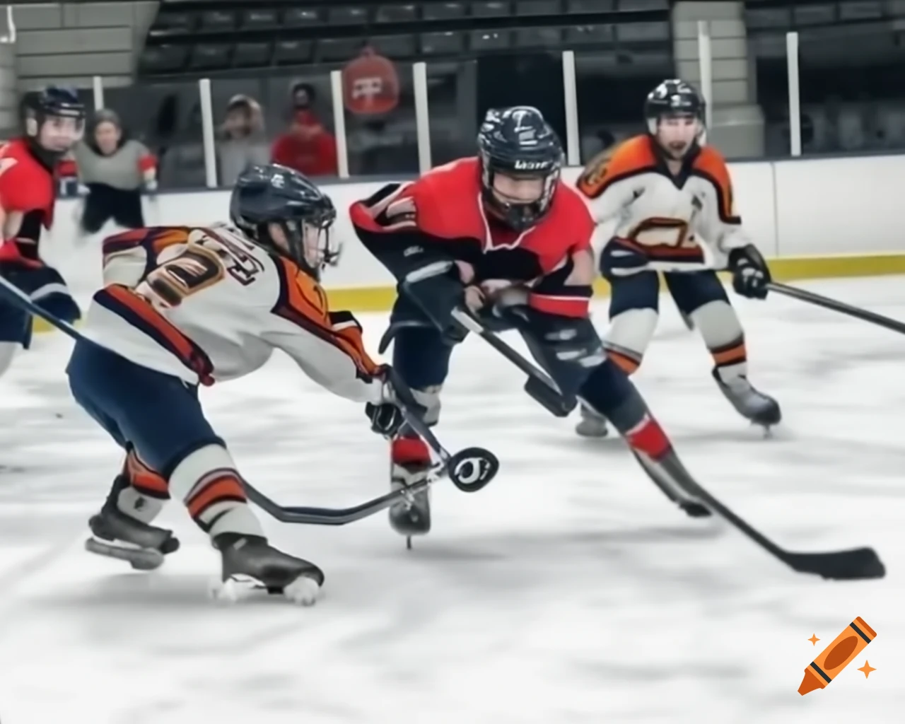 Youth ice hockey game showcasing hard-hitting defenseman