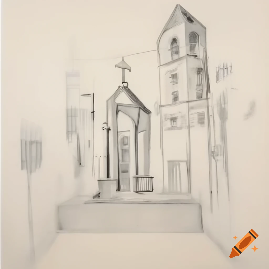 Sketch of floating architectural altar elements using perspective on ...