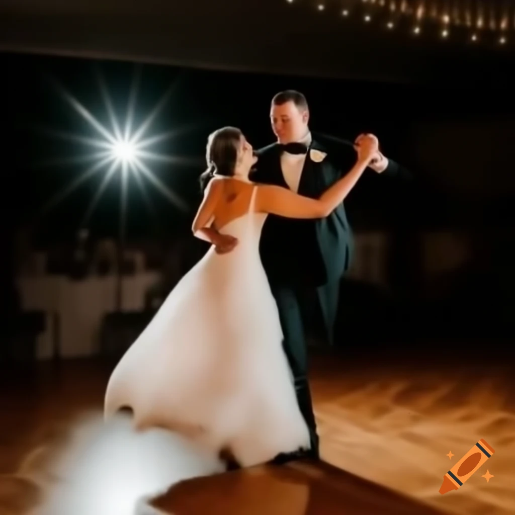 Couple dancing at wedding with illuminated clean background