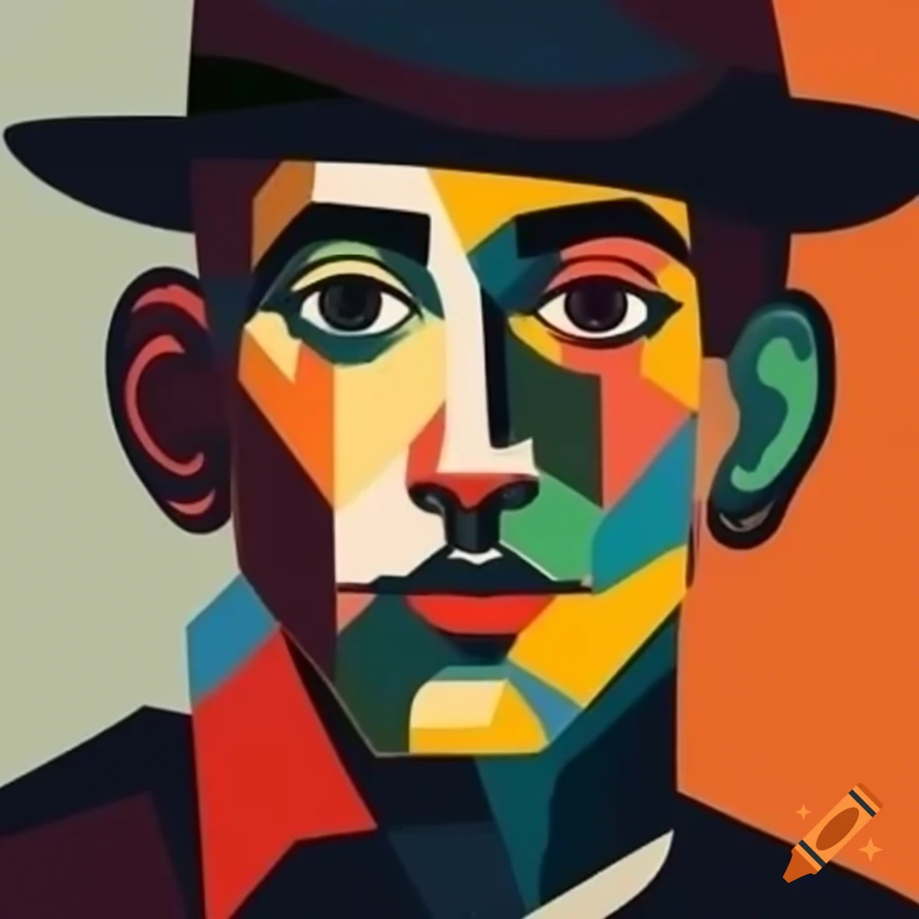 Cubism collage portraying a simplified Picasso-style face with intentional imperfections