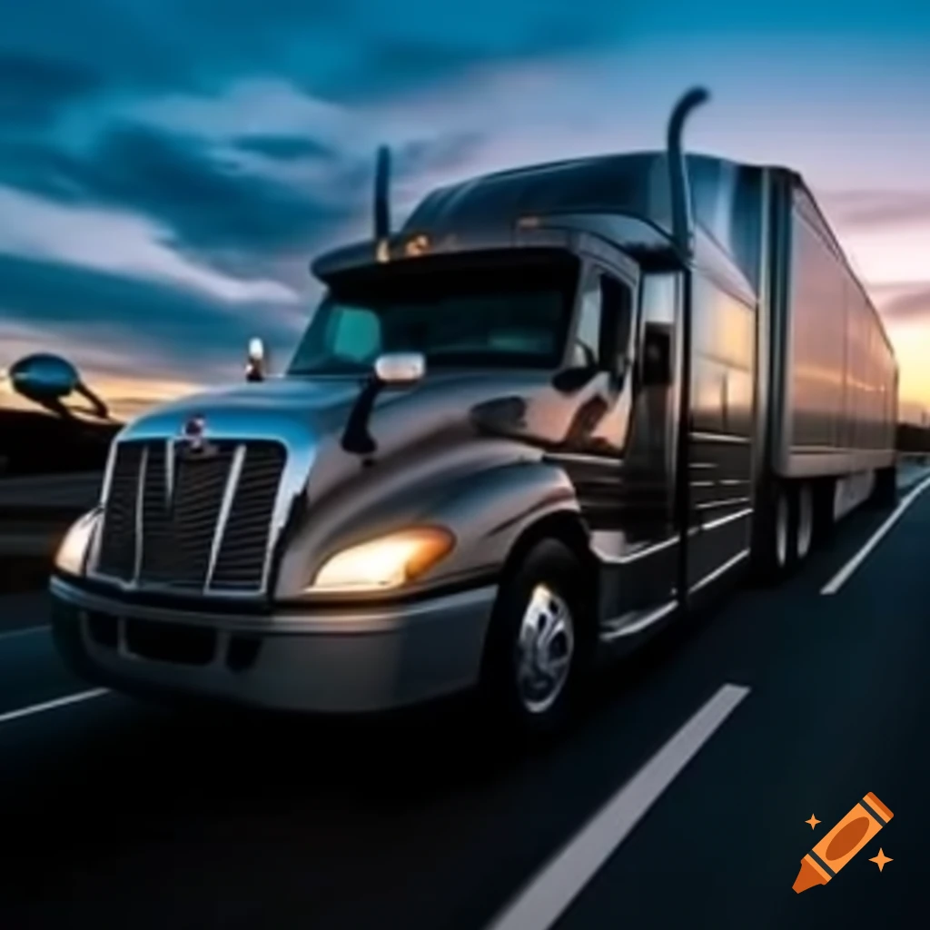 Freight trucks traveling on highway during dusk