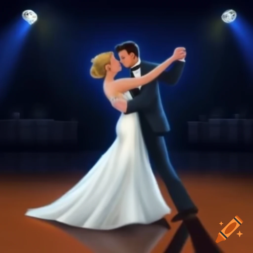 Couple dancing at wedding with illuminated backdrop