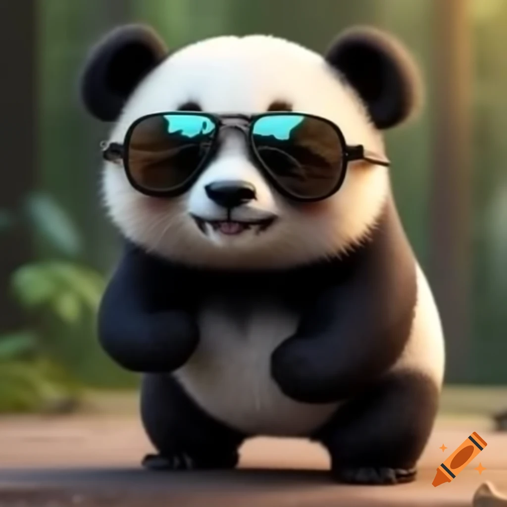 Realistic panda wearing sunglasses and dancing