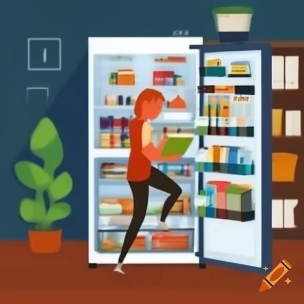 Librarian organizing items within a refrigerator