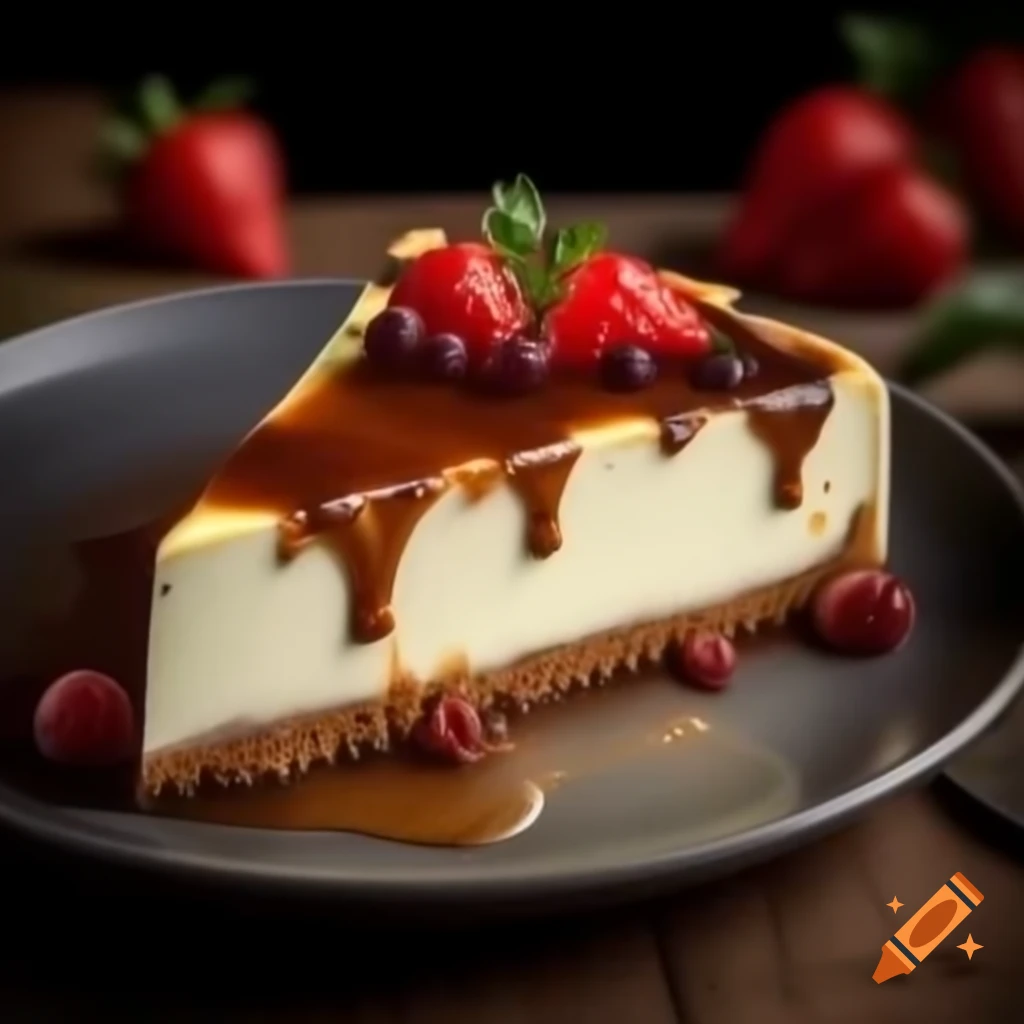 Realistic cheesecake dessert with fruit toppings