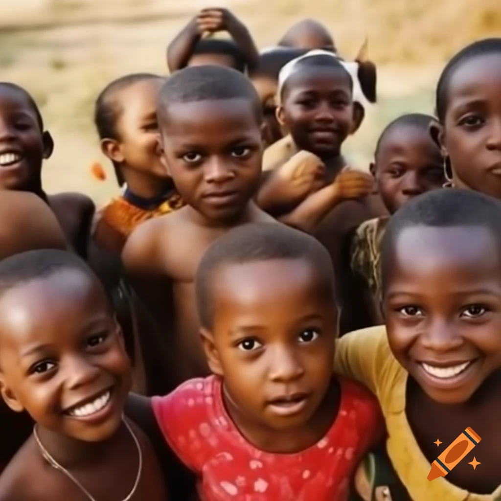 African children holding hands with smiles