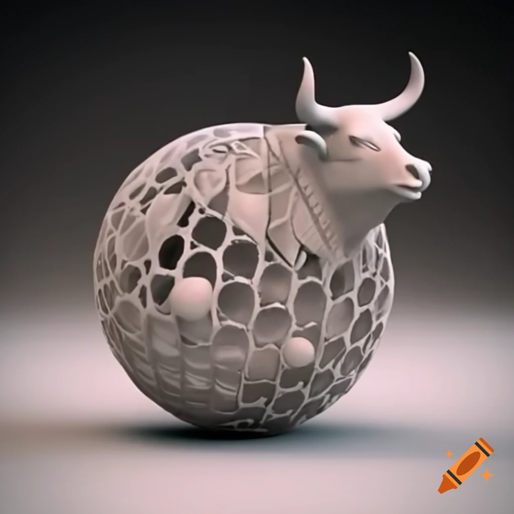3D wireframe transformation of clay ball into ox sculpture
