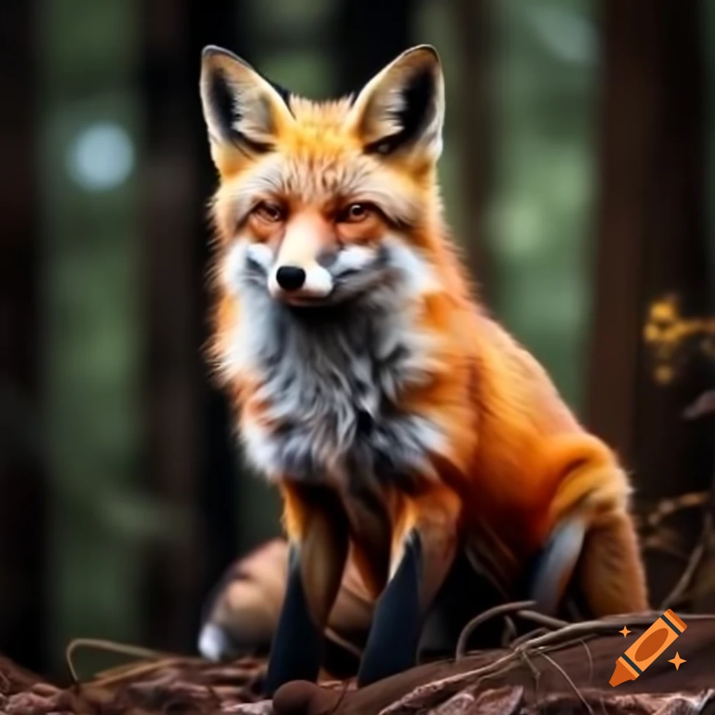Realistic fox in a dense forest setting