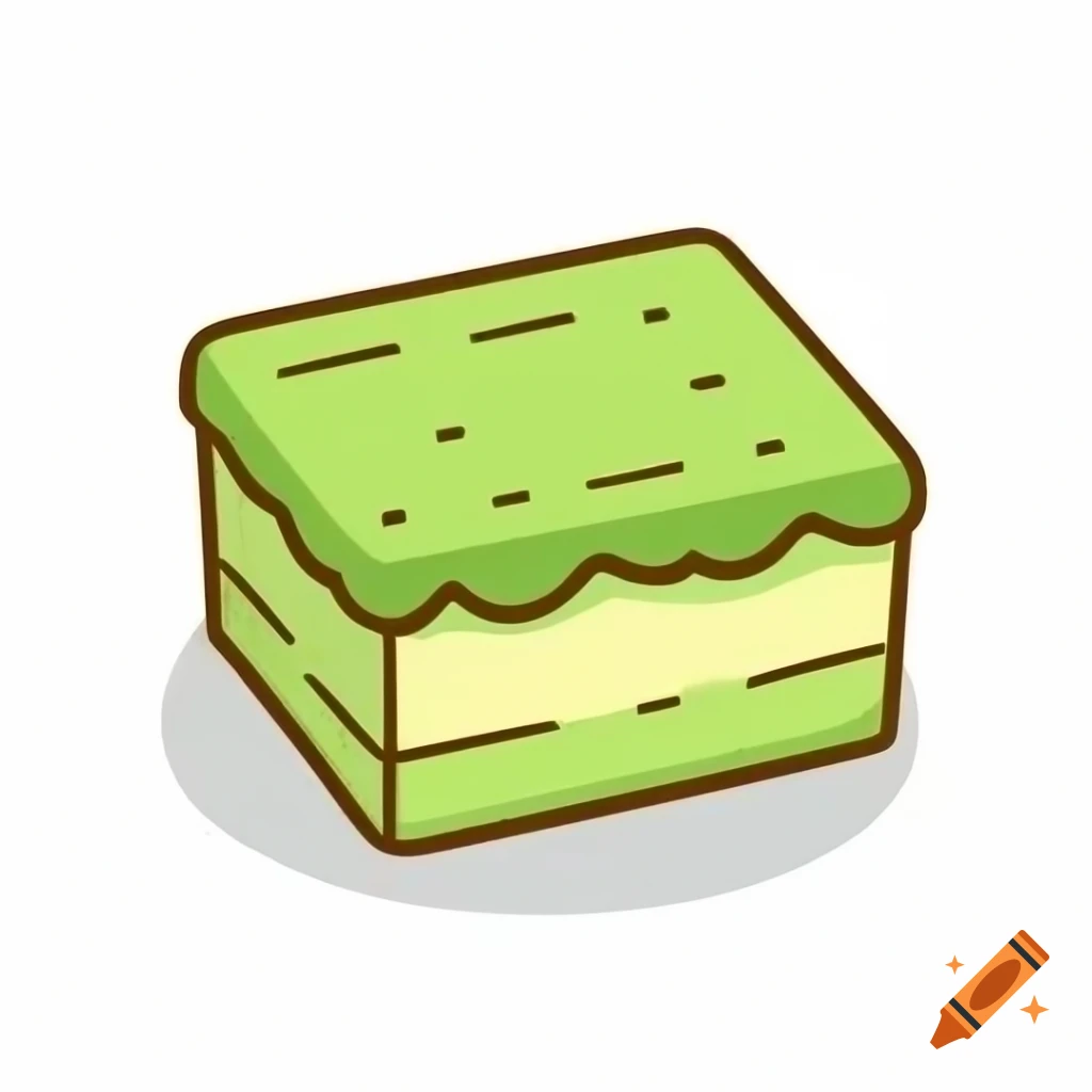 Green kueh kotak with light green jam and cherry topping on white background