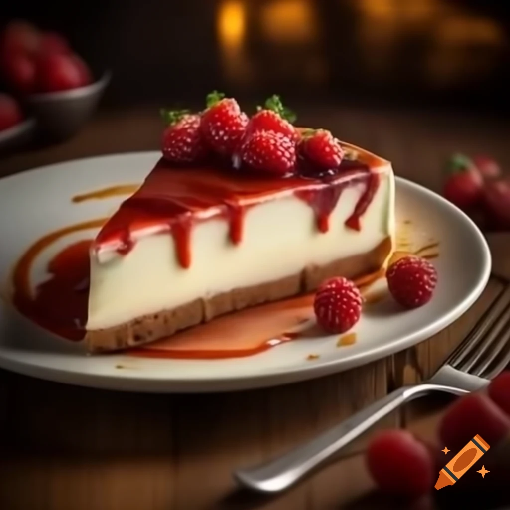 Realistic cheesecake dessert with fruit toppings