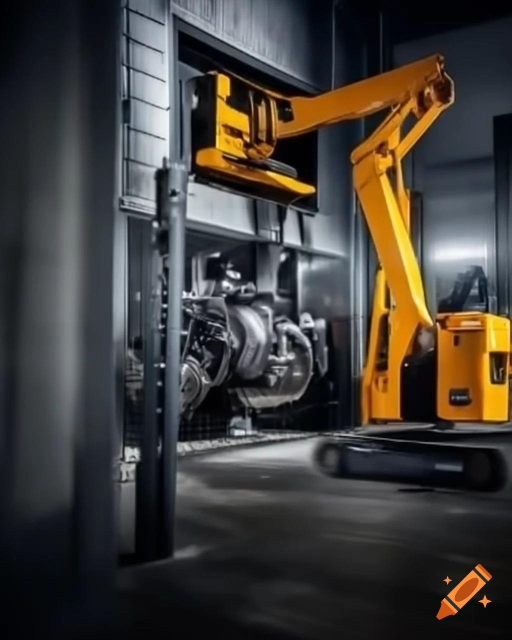 Engine being lifted from telescopic JCB with special tool