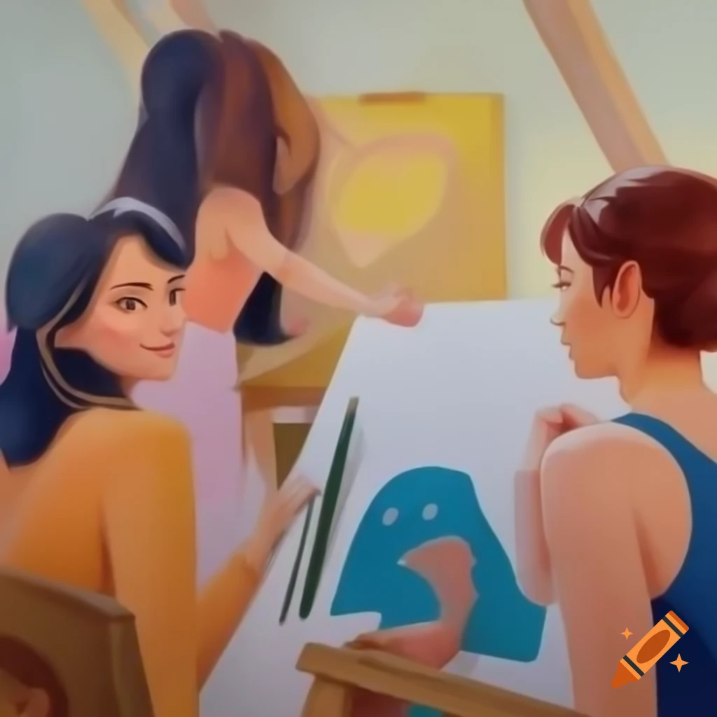Women creating a painting that portrays women