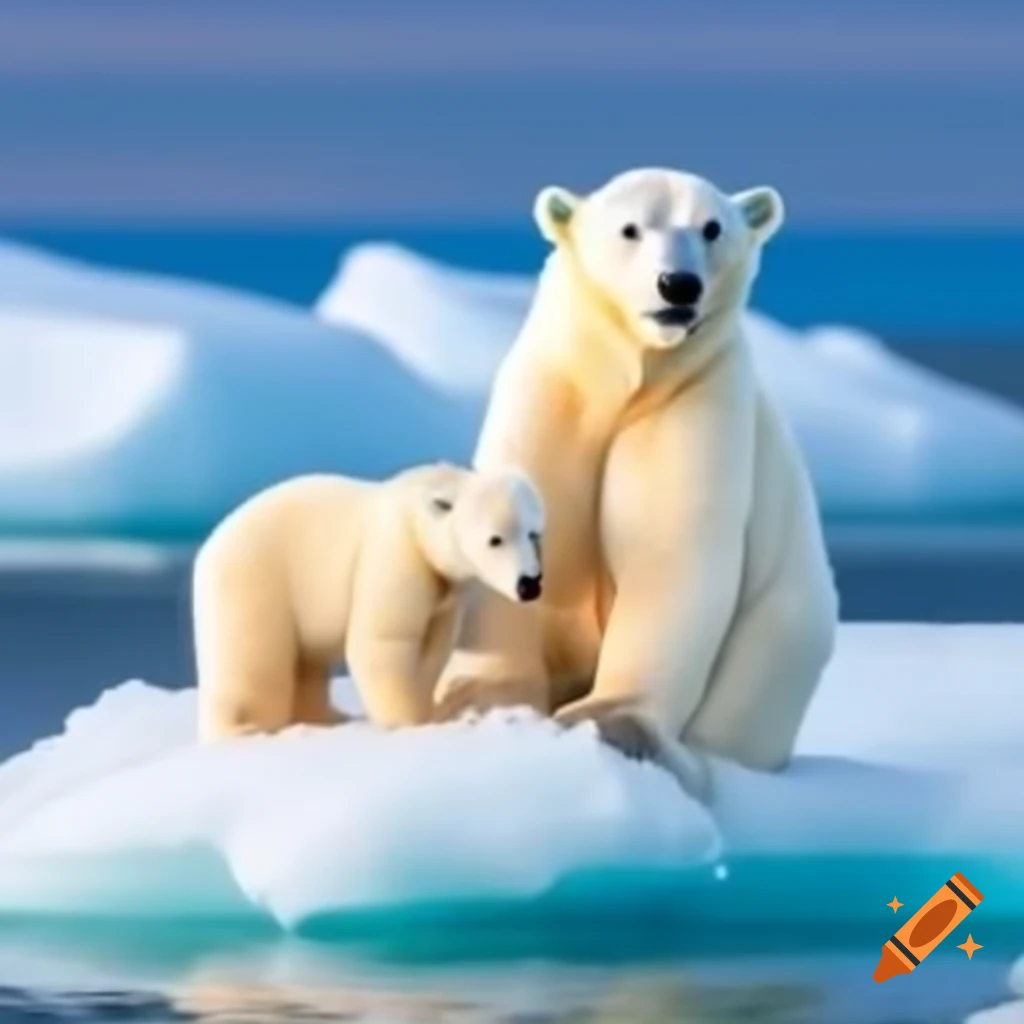Polar bear mother and cub on ice