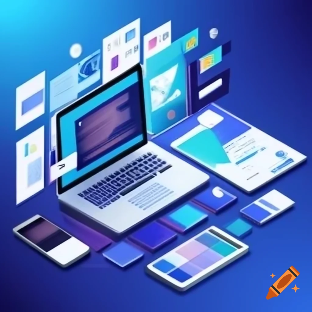 Modern digital workspace with laptop, smartphone, and creative charts in bright colors