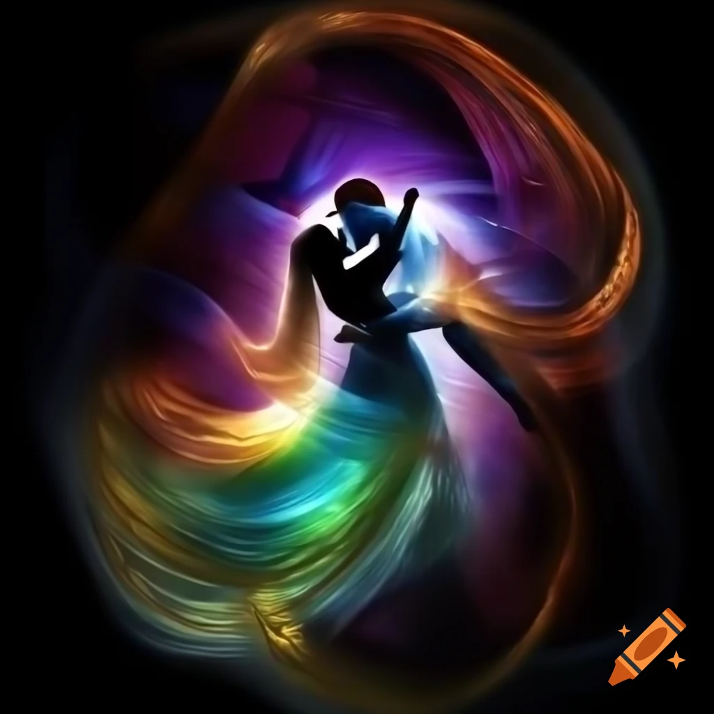 Celtic twin flames couple art made of chrome with rainbow colors