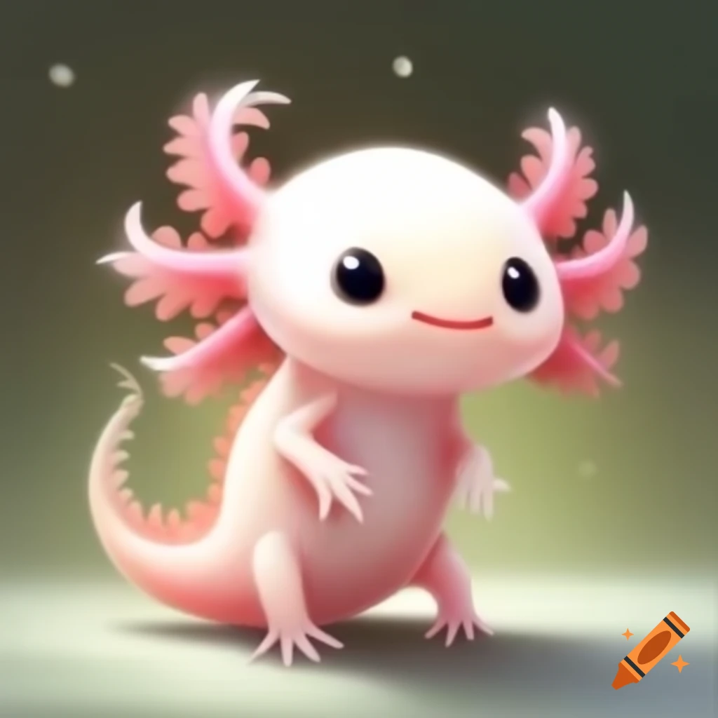 Whimsical illustration of an adorable axolotl with a smile