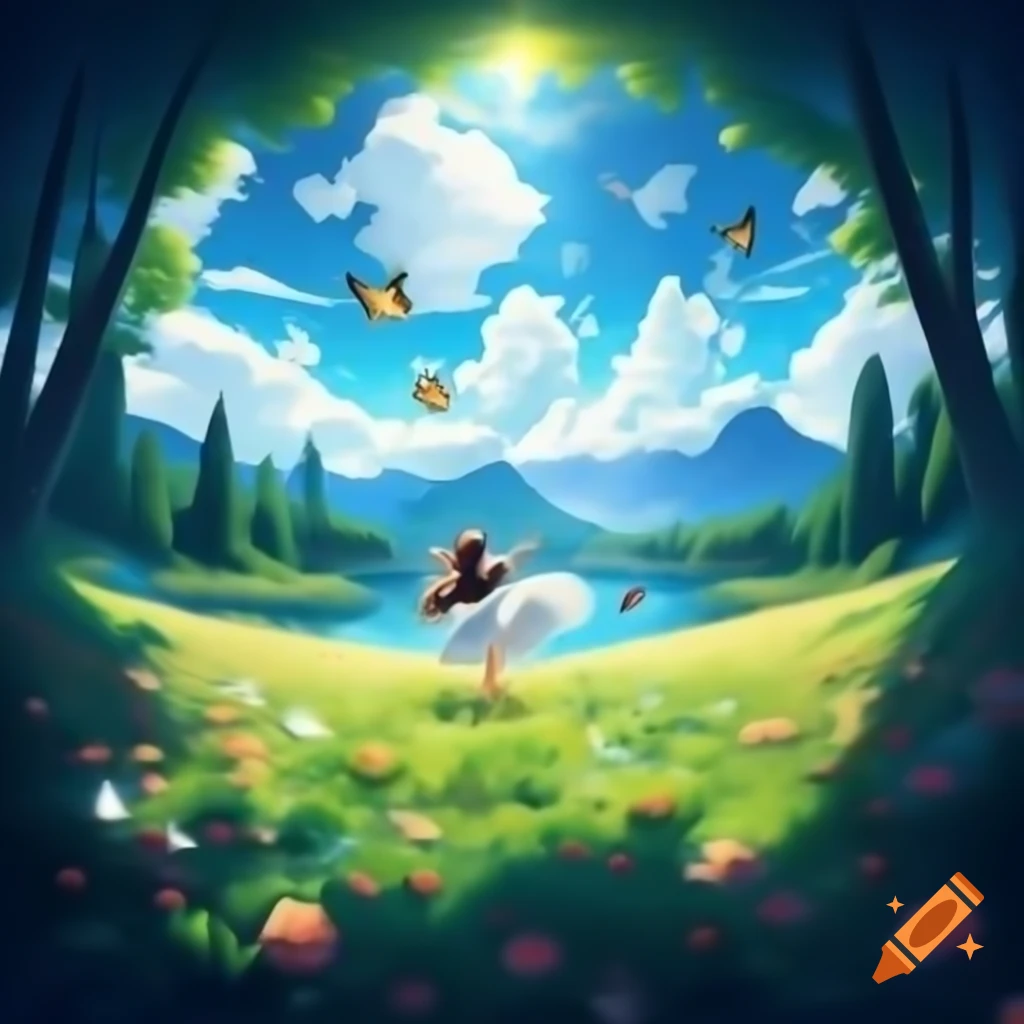 Seamless transitions through vibrant meadow with flowers and butterflies