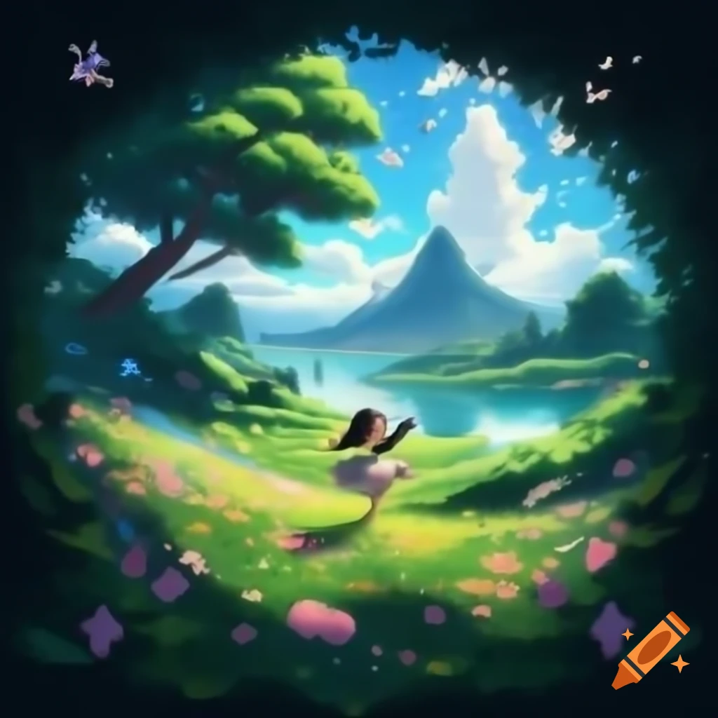 Seamless transitions through vibrant meadow with flowers and butterflies