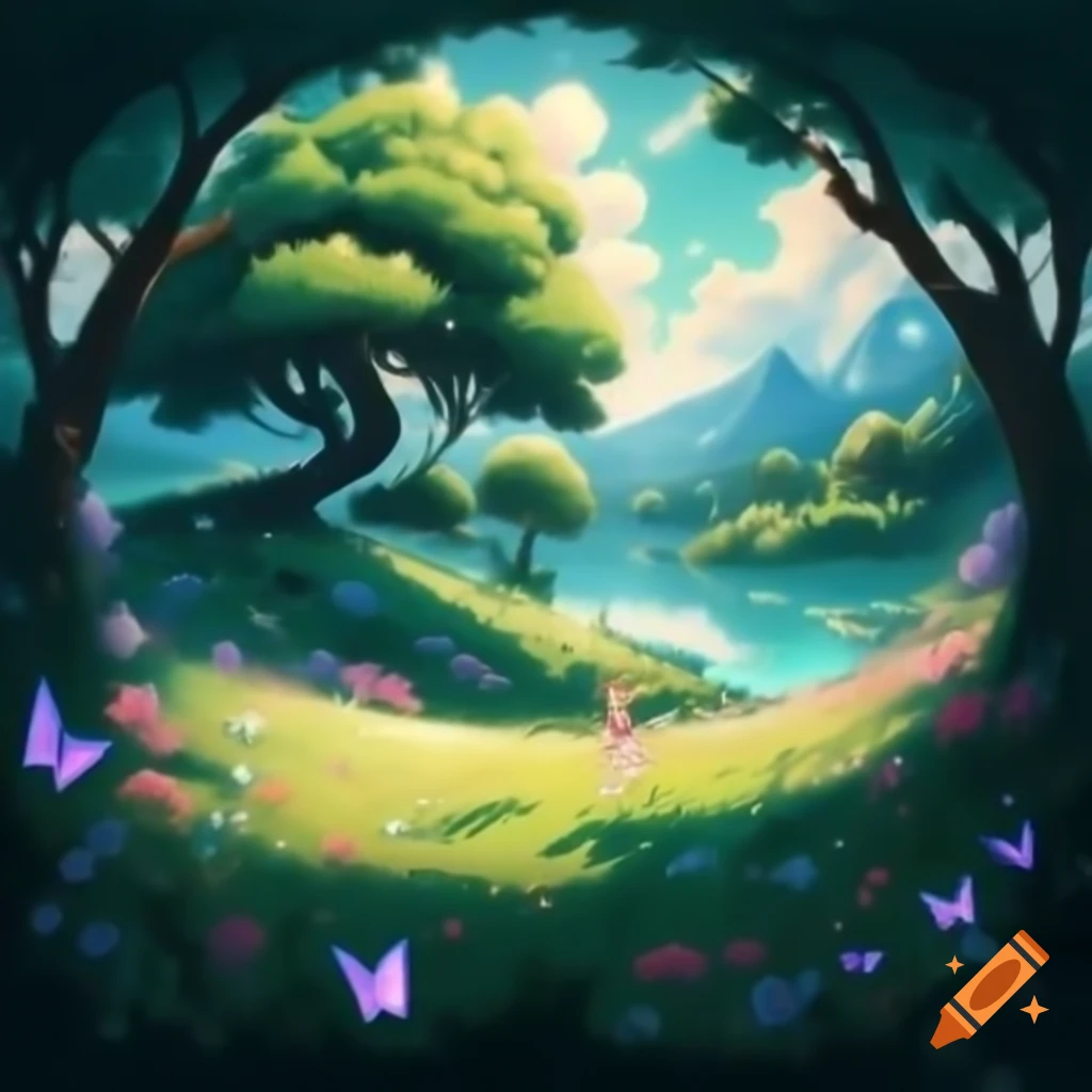 Seamless transitions through vibrant meadow with flowers and butterflies